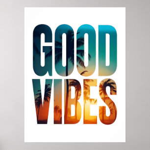 Póster Poster de buenos vibraciones - Tipografía tropical