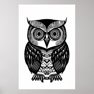 Póster Poster de búho negro blanco