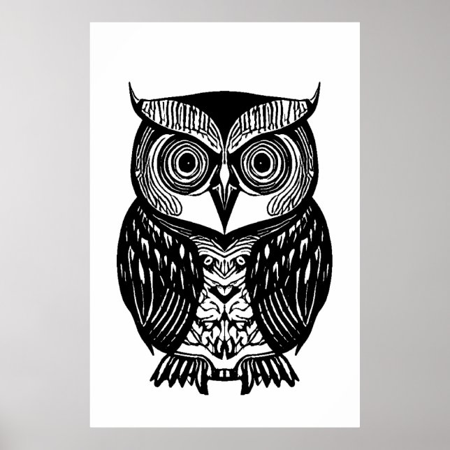 Póster Poster de búho negro blanco (Frente)