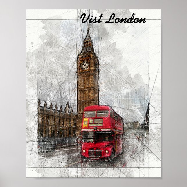 Póster Poster de bus rojo y gran bén de Londres (Frente)
