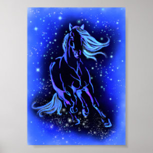 Póster Poster de caballo corriendo Poster nocturno de Blu