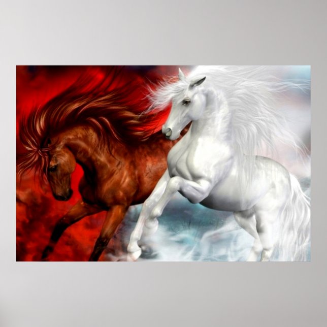 Póster poster de caballos de fuego y aire (Frente)