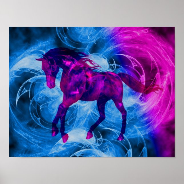Póster Poster de caballos Swirling Fractal Fantasy (Frente)