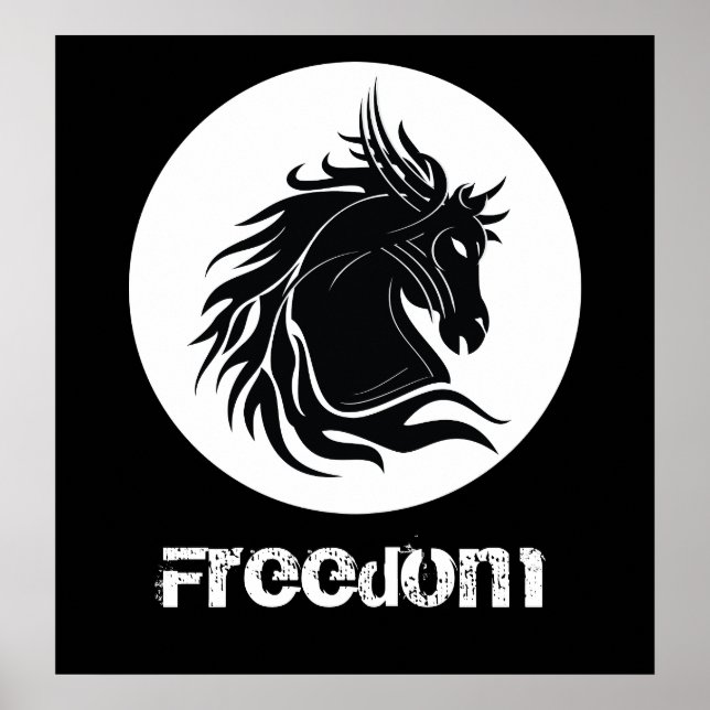 Póster Poster de cabeza de caballo tribal blanco y negro (Frente)