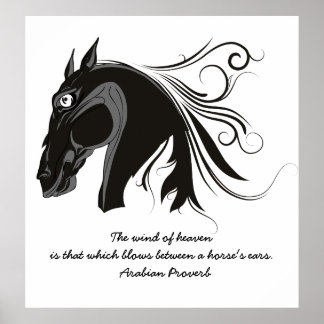 Póster Poster de cabeza de caballo tribal blanco y negro