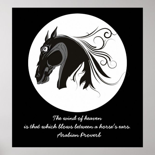 Póster Poster de cabeza de caballo tribal blanco y negro (Frente)