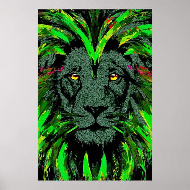 Póster Poster de cabeza de león verde - Poster de cara de (Frente)