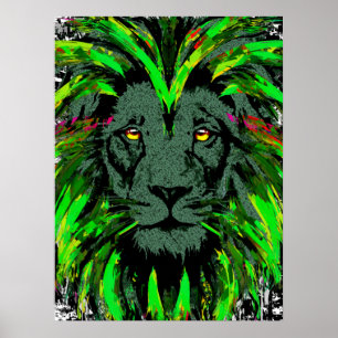 Póster Poster de cabeza de león verde - Poster de retrato