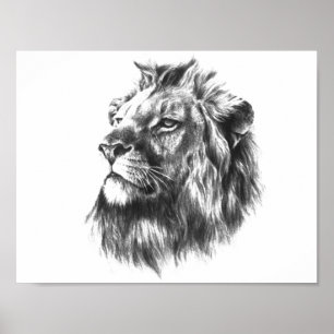 Póster Poster de cabeza de leones blancos y negros