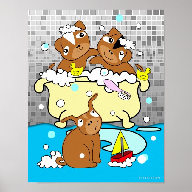 Póster Poster de cachorros de baño 3 (Frente)