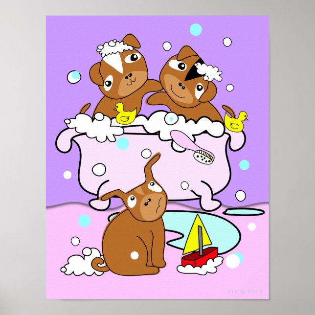 Póster Poster de cachorros de baño 7 (Frente)