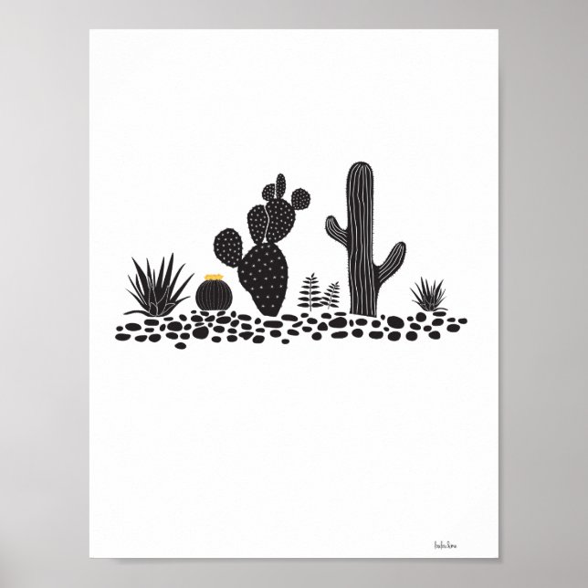 Póster Poster de Cactus y Sucultores en Blanco y Negro (Frente)