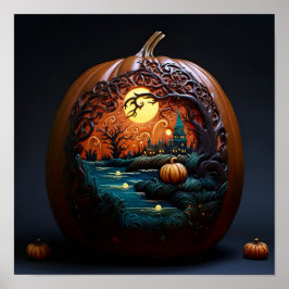 Póster Poster de calabaza de Halloween hecho a mano y pin