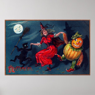 Póster poster de calabaza negra de gatito negro de Hallow