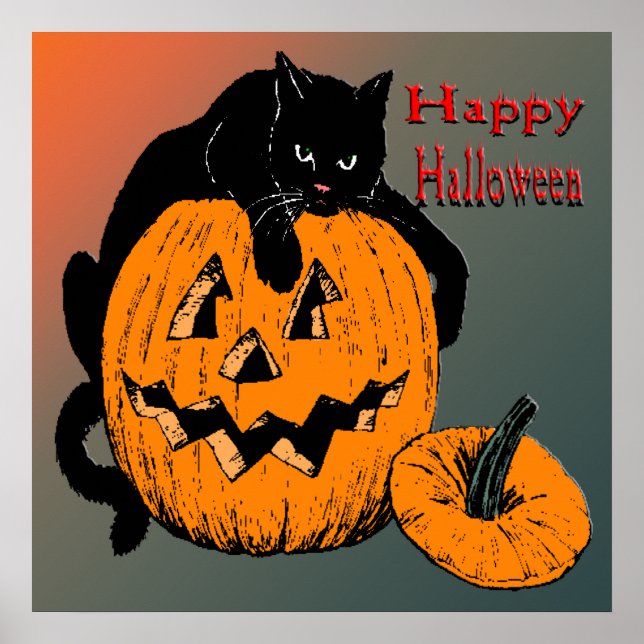 Póster Poster de calabaza para gato negro (Frente)