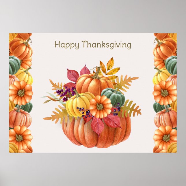 Póster Poster de calabazas de Acción de Gracias (Frente)
