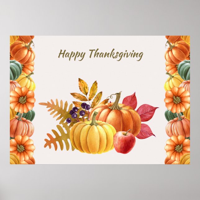 Póster Poster de calabazas de Acción de Gracias (Frente)