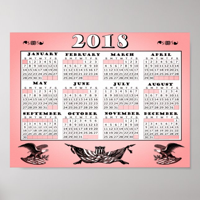 Póster poster de Calendario Americano de 2018 (Frente)