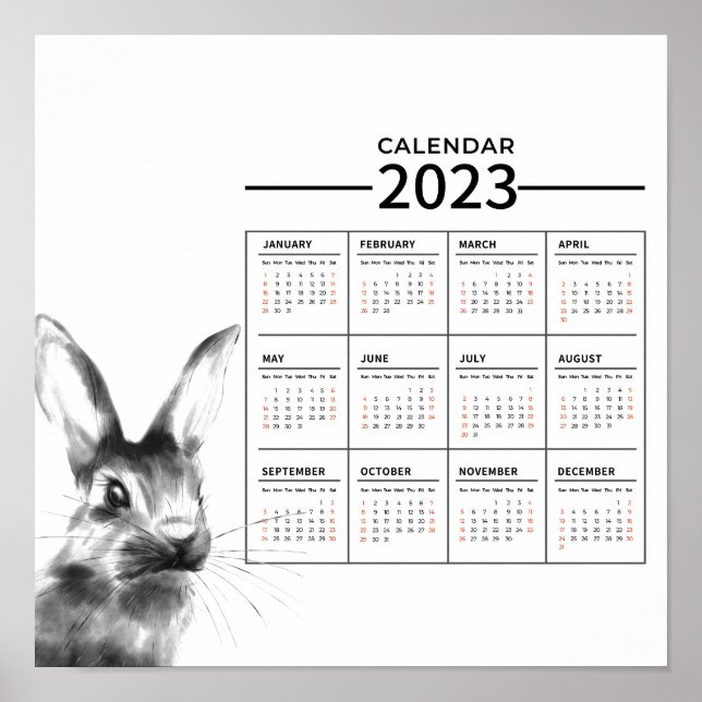 Póster Poster de calendario de año de conejo acuático 202 (Frente)