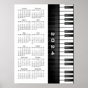 Póster Poster de calendario de diseño de teclado de piano