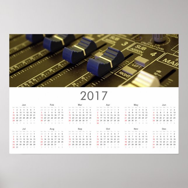 Póster Poster de Calendario de estudio de grabación 2017 (Frente)