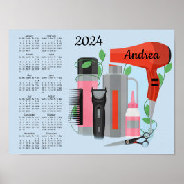 Póster Poster de calendario de Hair Stylist Design 2024