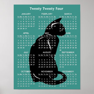Póster Poster de calendario Diseño de línea de gato negro