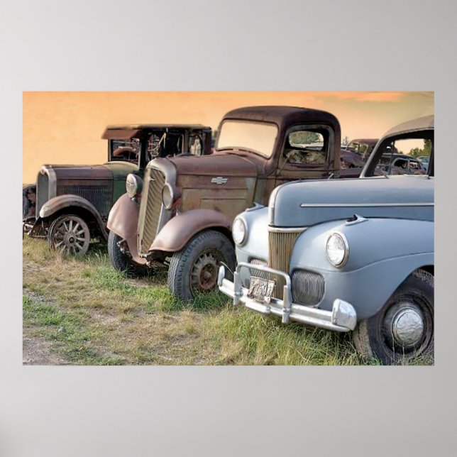 Póster Poster de Camiones y Coches Antiguos (Frente)