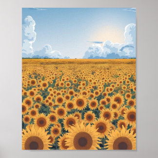 Póster Poster de campo de girasol - Vector plano Minimali