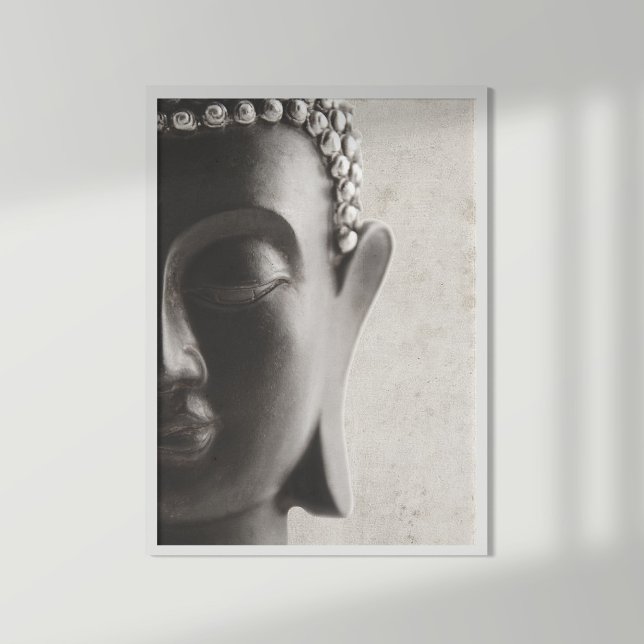 Póster Poster de cara de Buda blanco y negro (Black and white Buddha face poster)