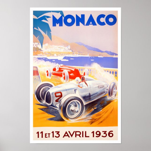 Póster poster de carreras del Gran Premio de Mónaco de 19 (Frente)