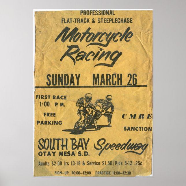 Póster poster de carreras Motorcycle South Bay de los año (Frente)