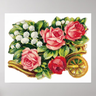 Póster Poster de carrito de Rosa Vintage
