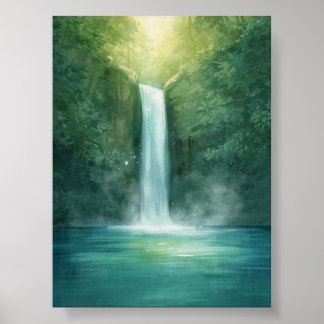 Póster Poster de cascada forestal encantado
