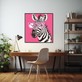 Póster Poster de cebra con anteojos rosados