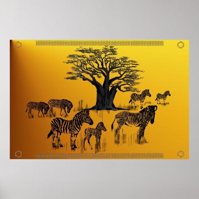 Póster Poster de cebra y baobab (Frente)