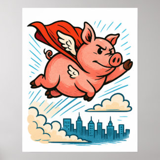Póster Poster de cerdos de superhéroes voladores