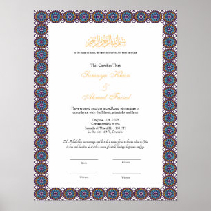 Póster Poster de certificado musulmán nikkah de marco azu