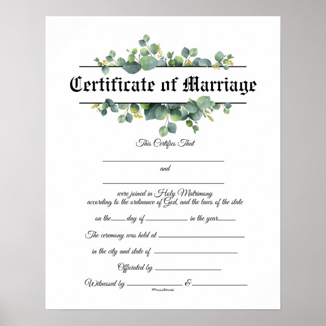 Póster Poster de certificados de boda (Frente)