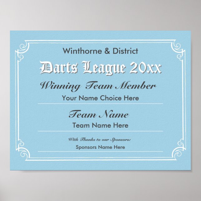 Póster Poster de certificados de competencia de Darts (Frente)