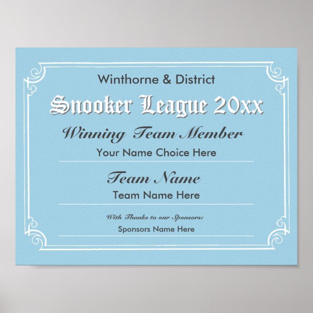 Póster Poster de certificados de competencia de Snooker (Frente)