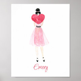 Póster Poster de Chica de la moda Watercolor Heart