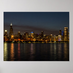 Póster Poster de Chicago Night Cityscape