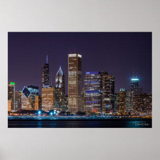 Póster Poster de Chicago Skyline Illinois con Night Sky