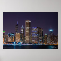 Poster de Chicago Skyline Illinois con Night Sky