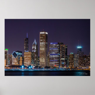 Póster Poster de Chicago Skyline Illinois con Night Sky