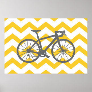 Póster Poster de ciclismo amarillo chevron gris