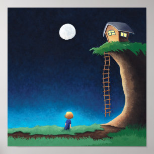 Póster Poster de cielo nocturno de la luna llena