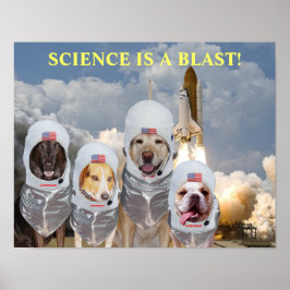 Póster Poster de ciencia de curiosos astronautas de perro