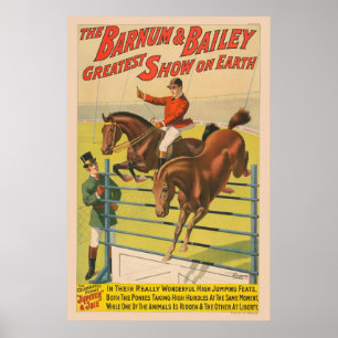 Póster Poster De Circo De 2 Ponis Saltando Sobre Un Obstá
